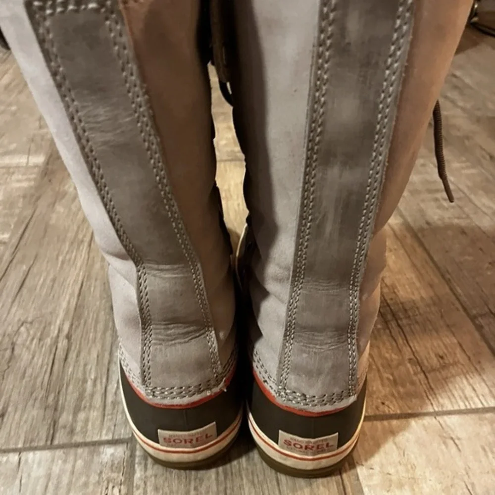 Sorel Boots Womens Size 10‎ Joan of Arctic Fossil Leather Knit Snow Waterproof